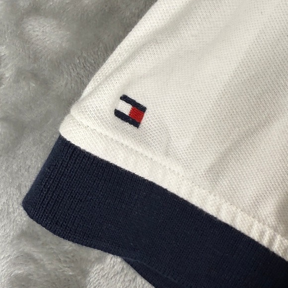 Tommy Hilfiger Polo Shirt Mens XXL White Navy Red Stripe Short Sleeve Casual - Picture 7 of 7